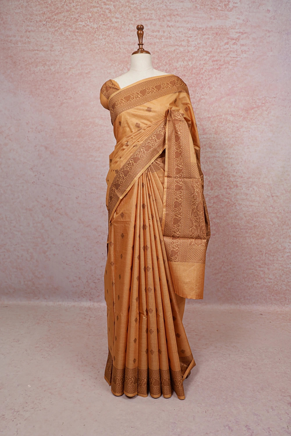 Light Orange Tussar Silk Saree