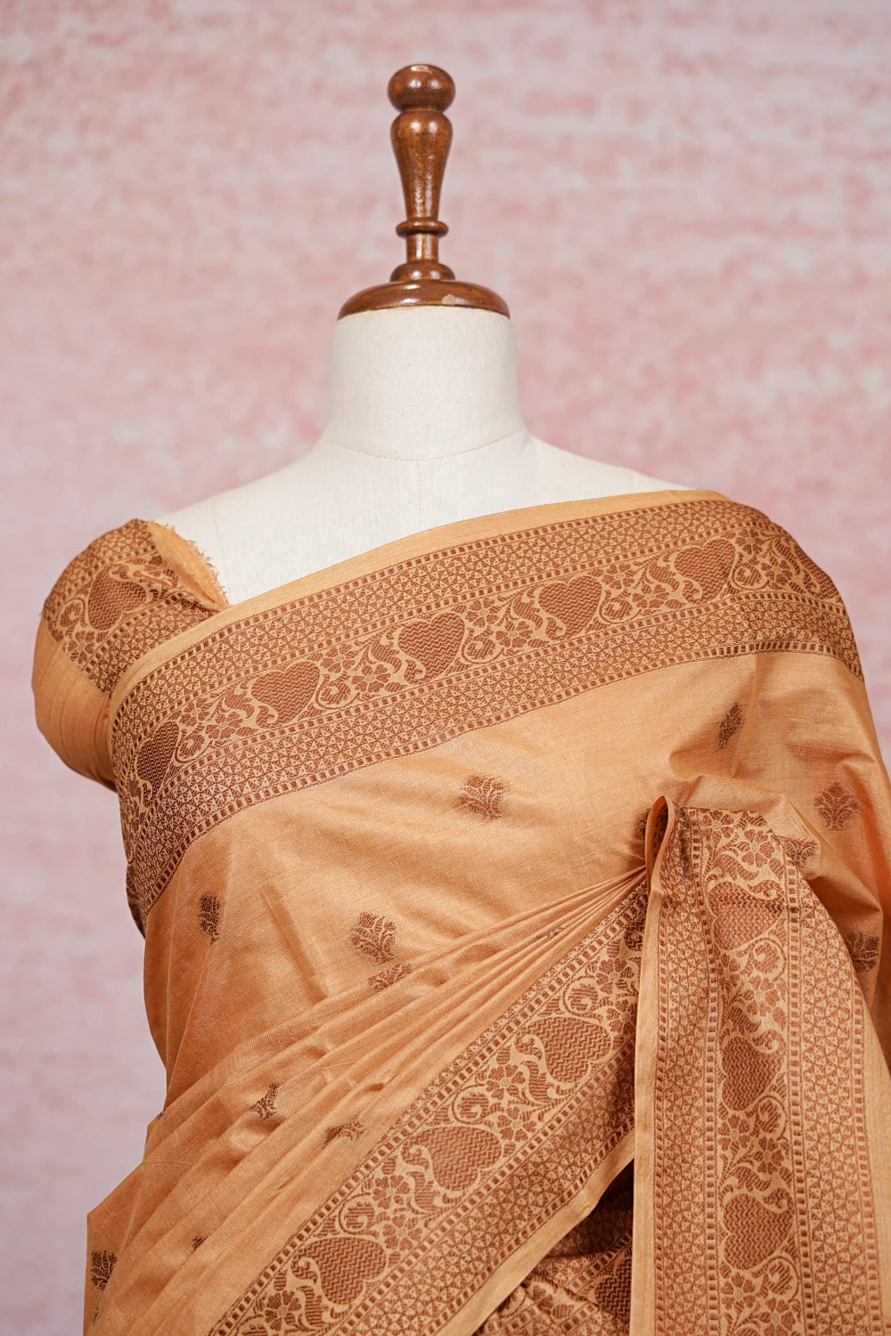 Light Orange Tussar Silk Saree
