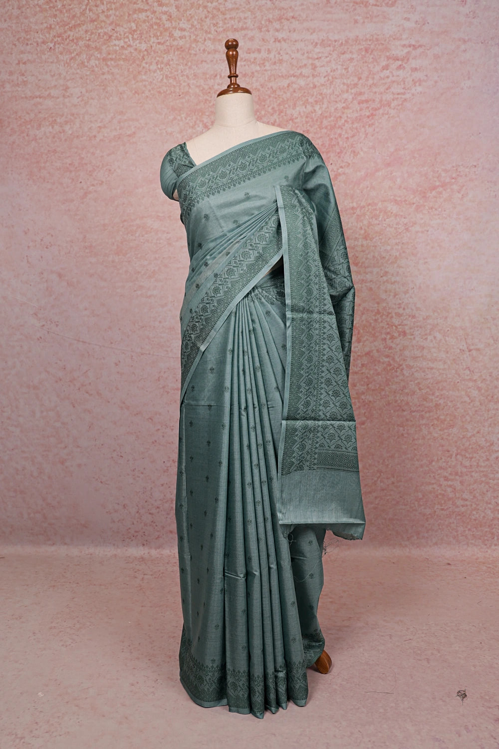 Pastel Green Tussar Silk Saree