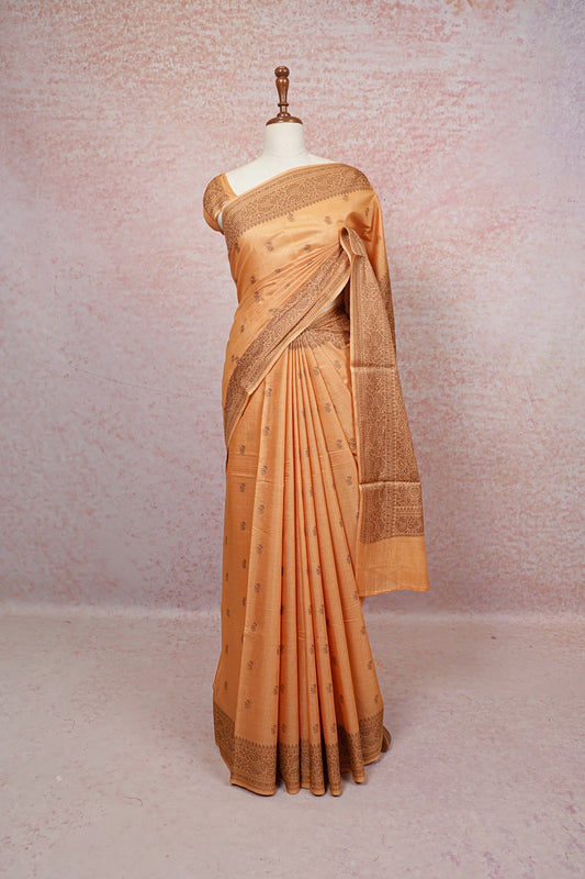 Light Orange Tussar Silk Saree