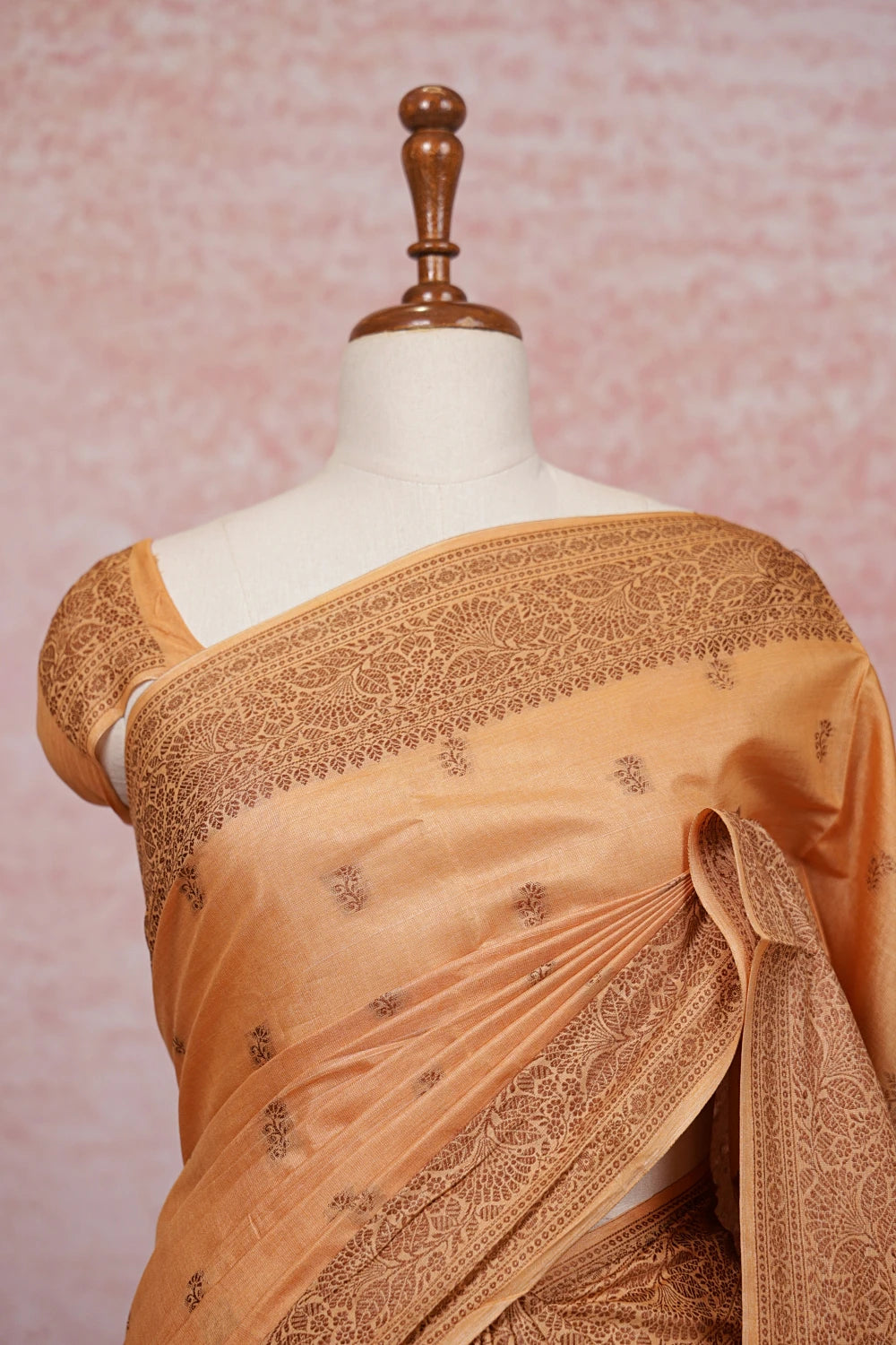 Light Orange Tussar Silk Saree