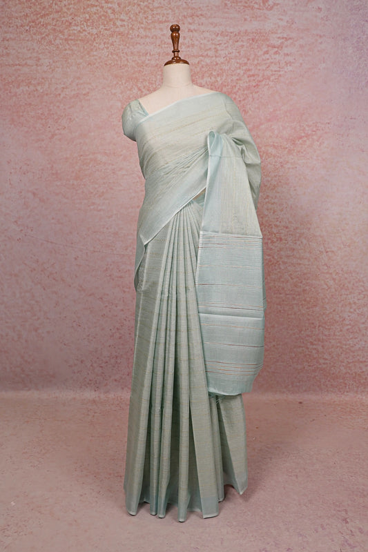 Mint Green Tussar Silk Saree