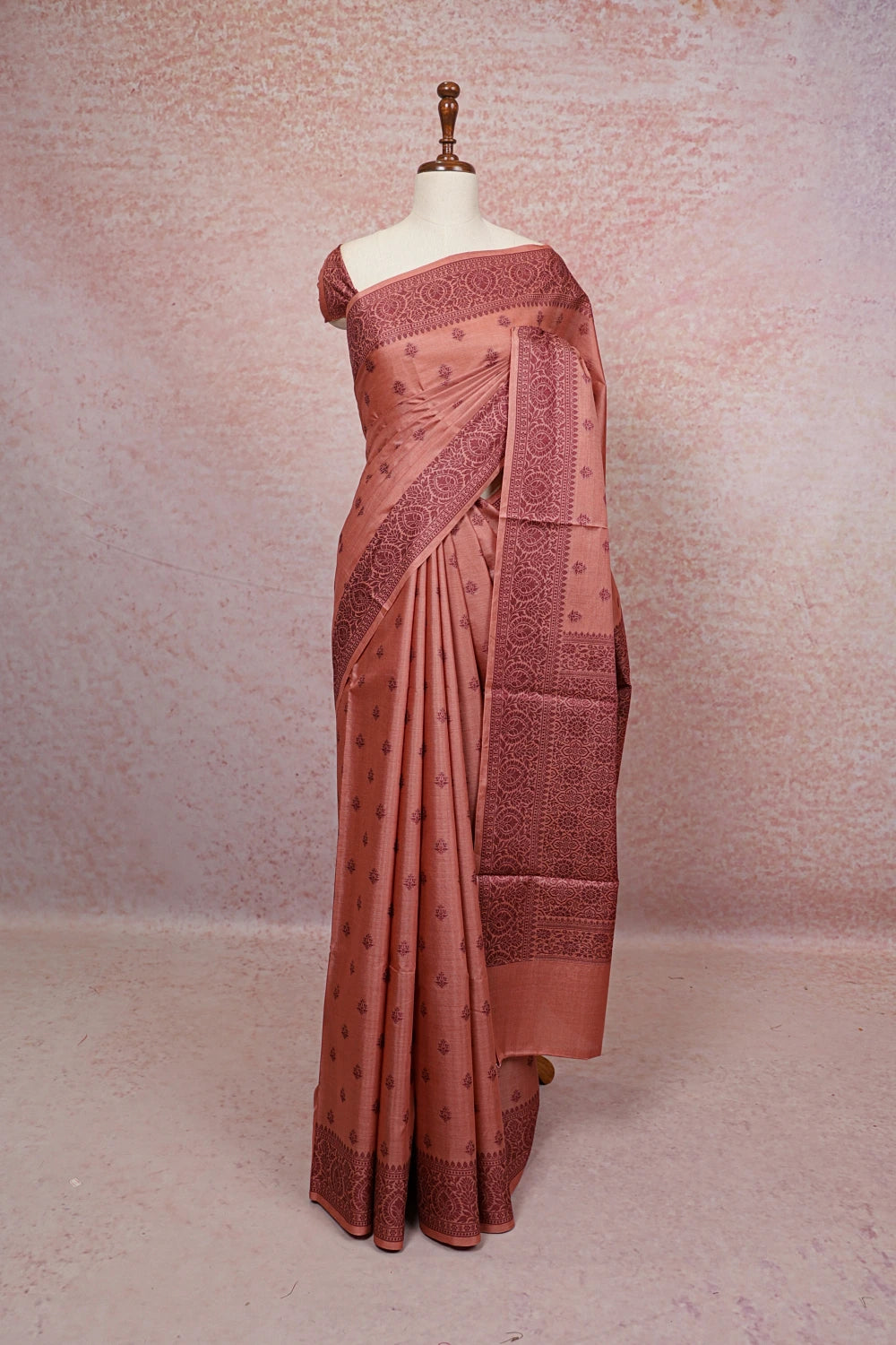 Terracotta Color Tussar Silk Saree