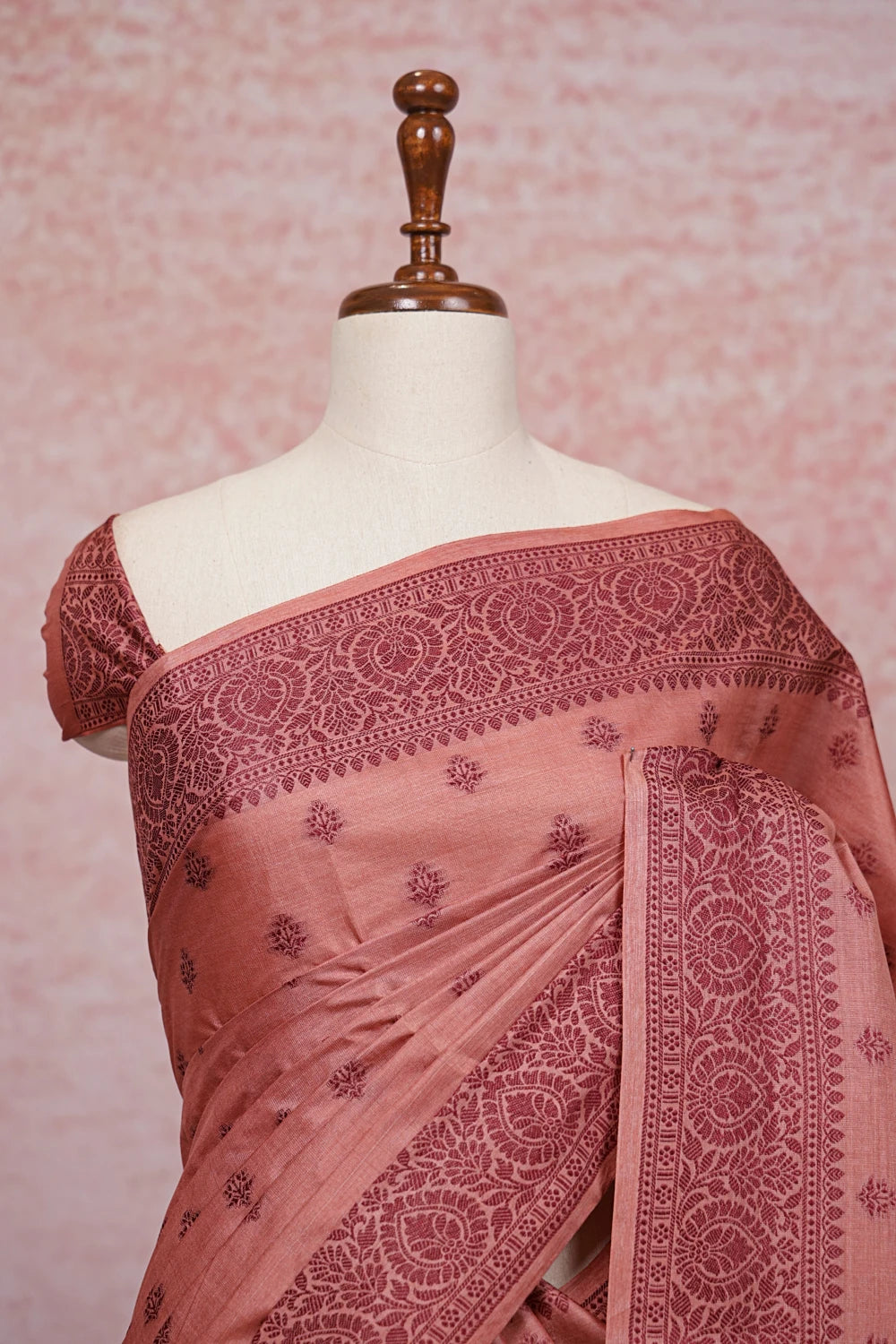 Terracotta Color Tussar Silk Saree