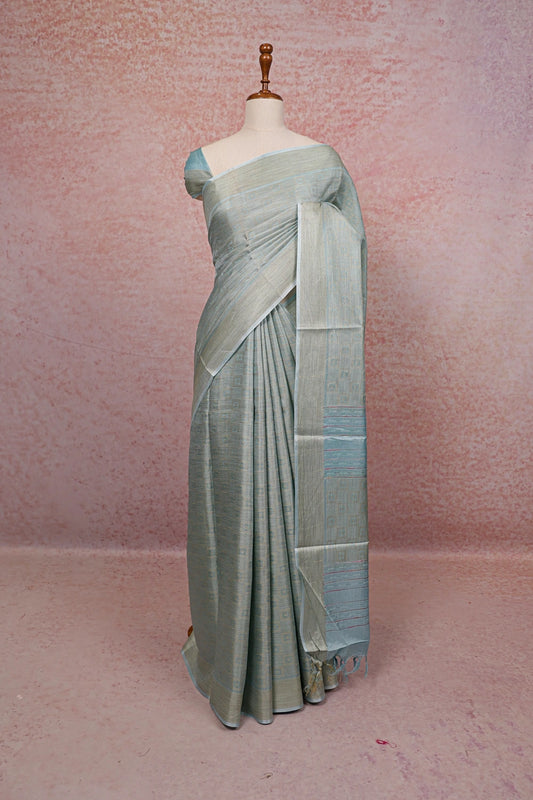 Light Sky Blue Tussar Silk Saree