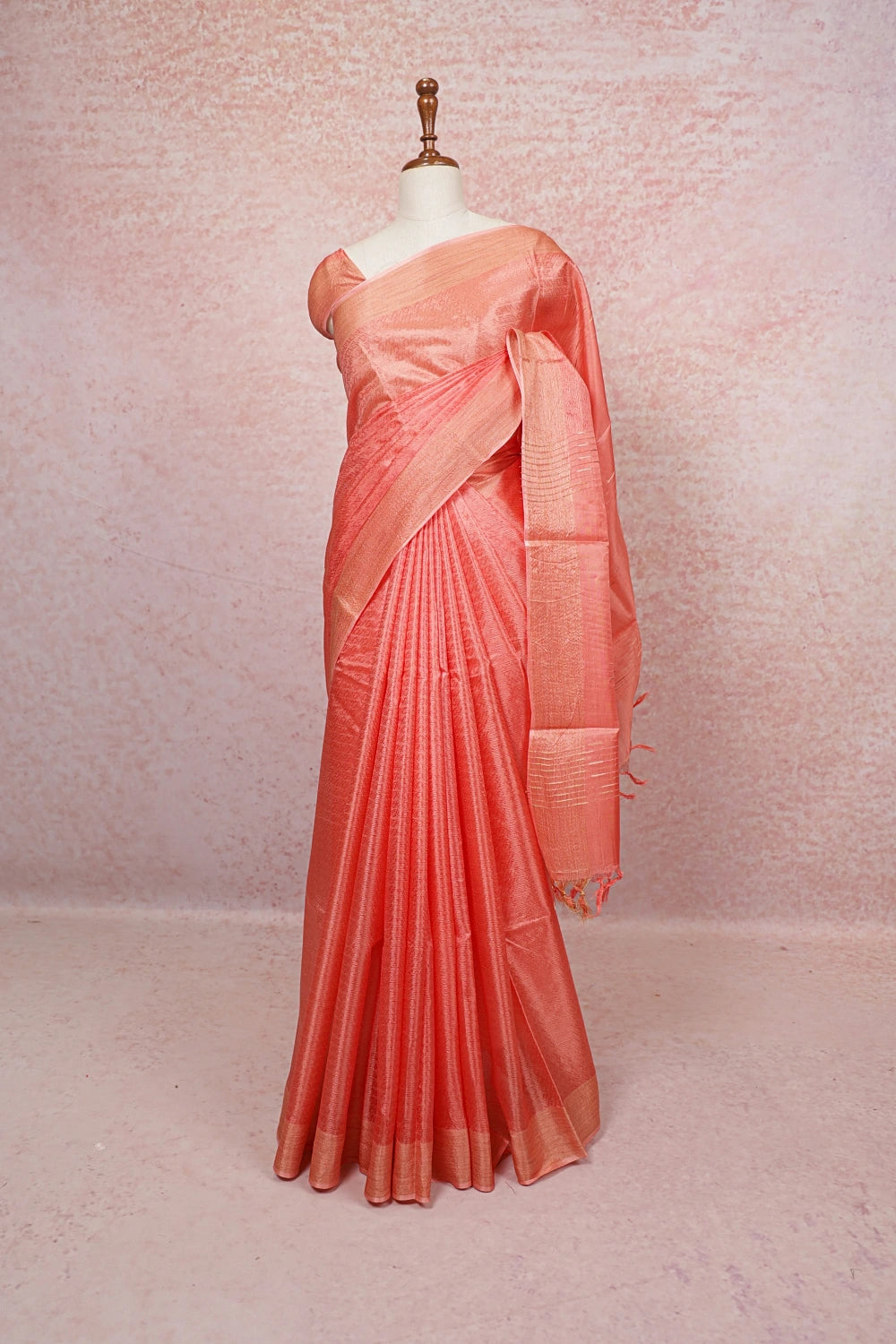 Peach Tussar Silk Saree