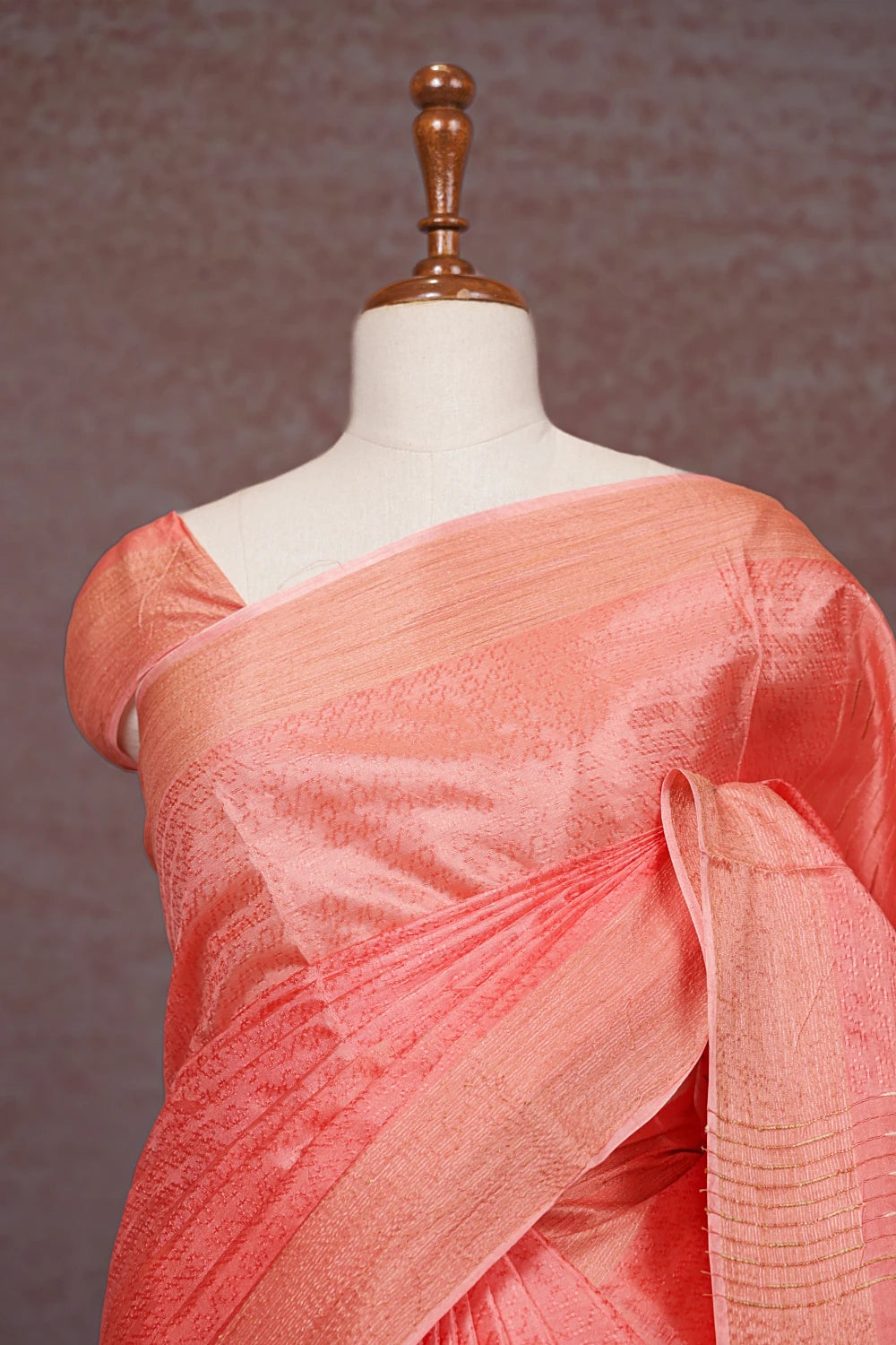 Peach Tussar Silk Saree