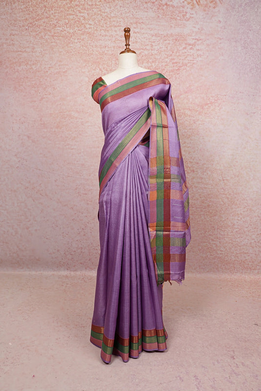 Lavender Tussar Silk Saree