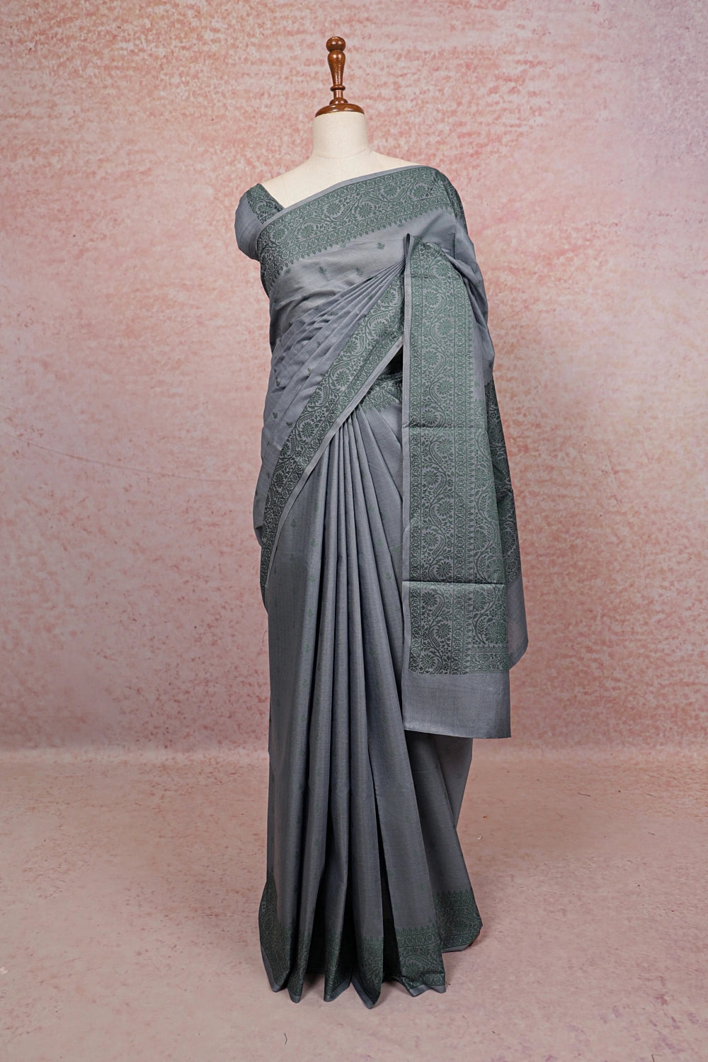 Ash Tussar Silk Saree