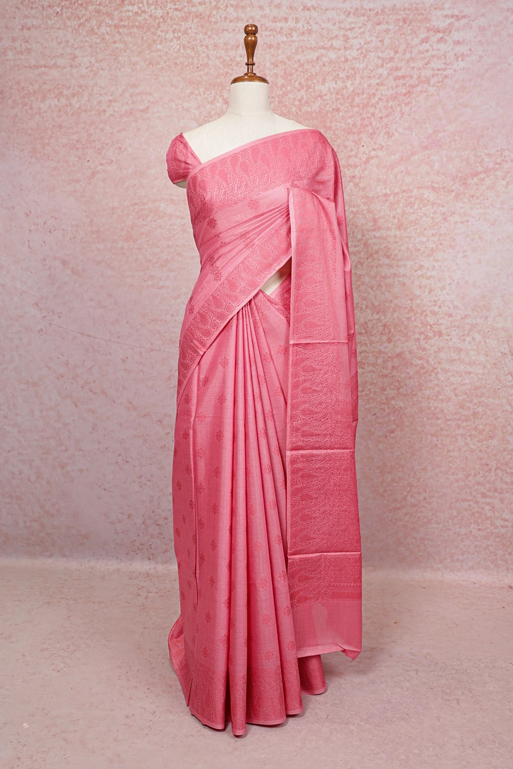 Pink Tussar Silk Saree