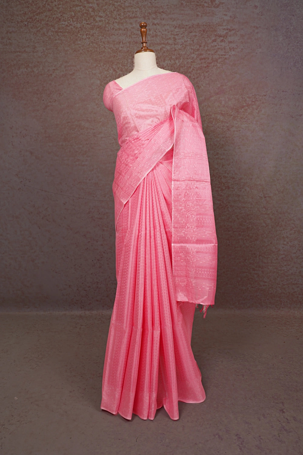Pink Tussar Silk Saree