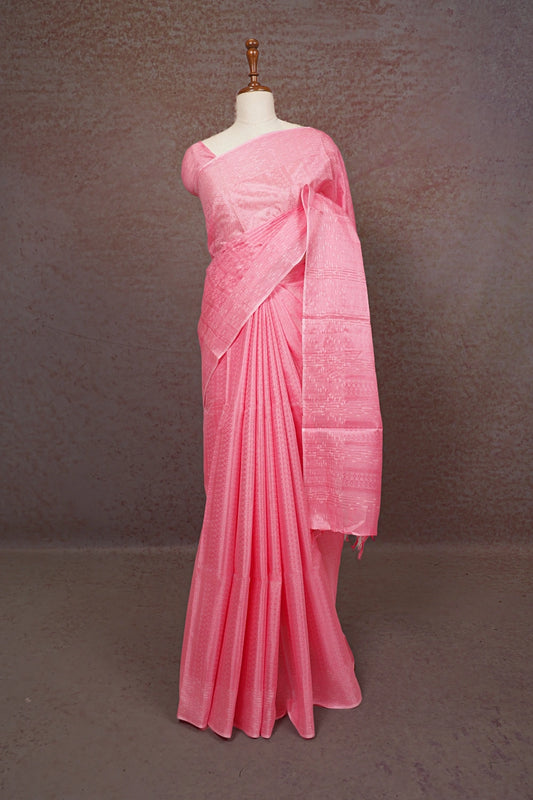 Pink Tussar Silk Saree