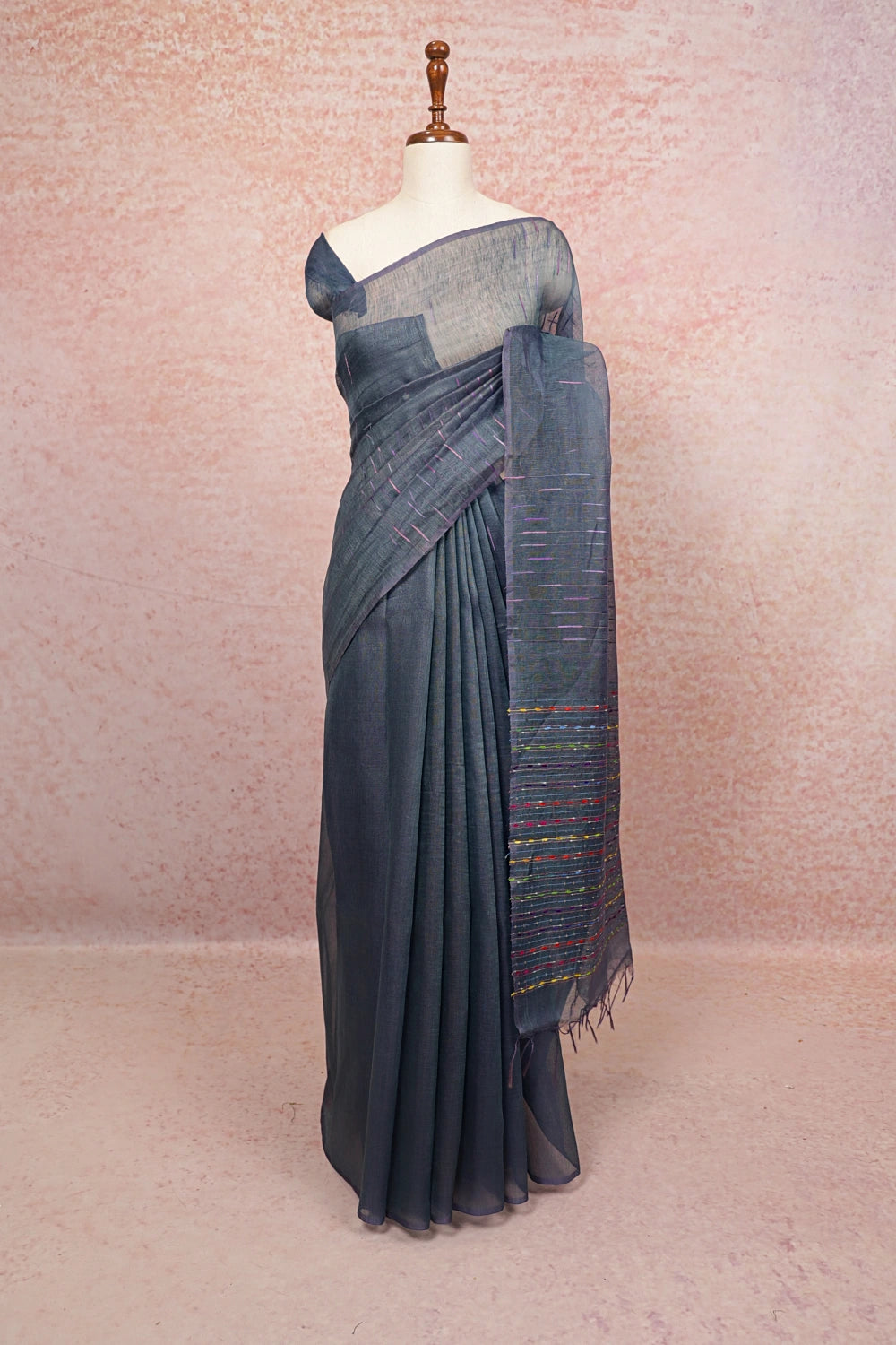 Dark Ash Semi Tussar Saree
