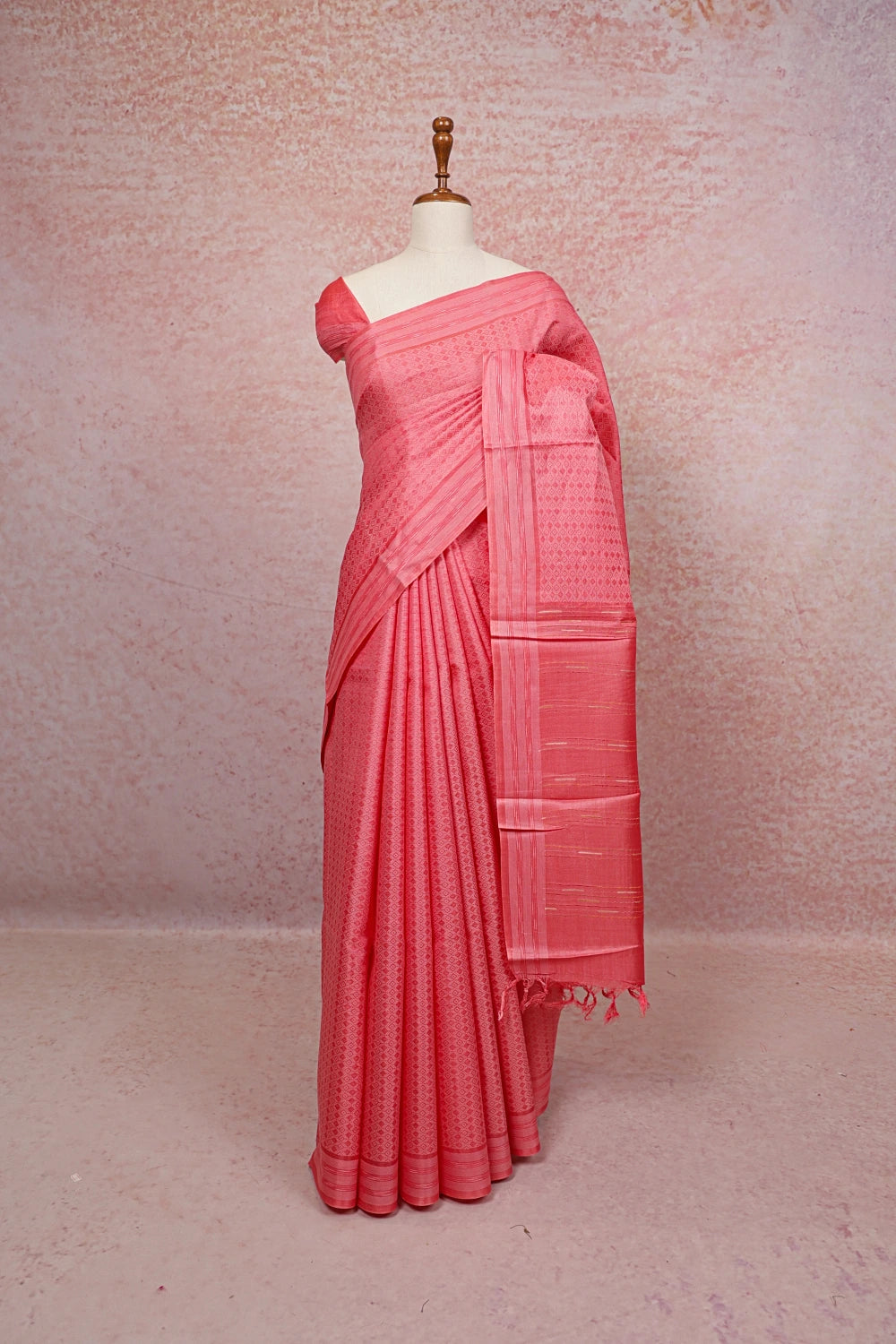 Dark Peach Tussar Silk Saree
