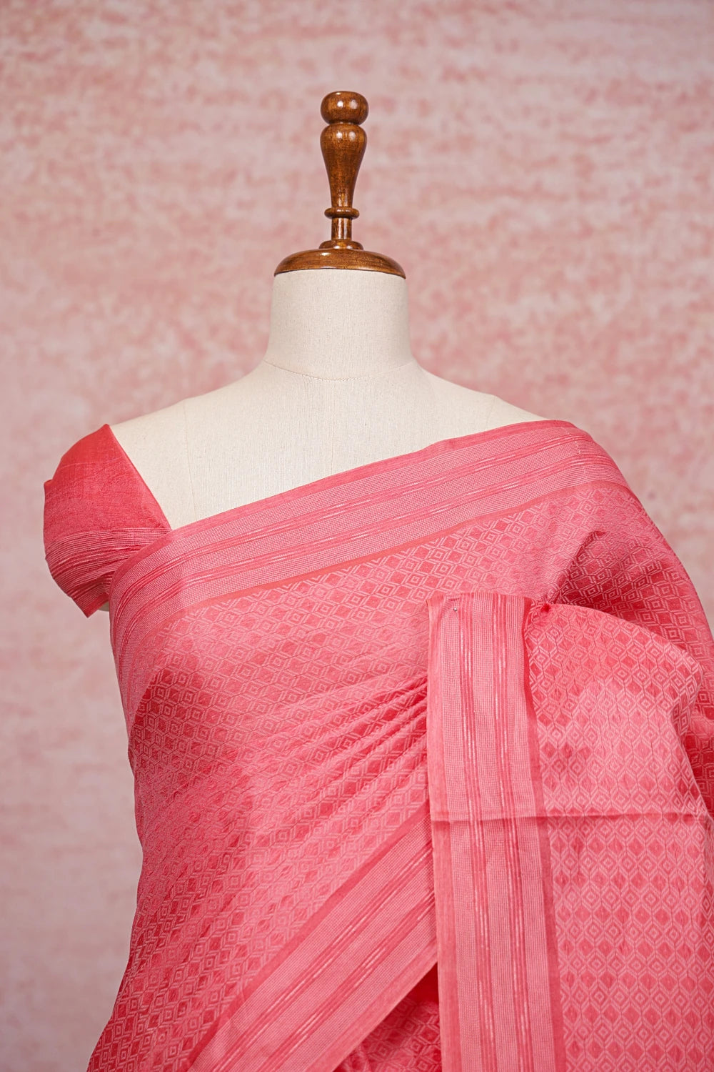 Dark Peach Tussar Silk Saree