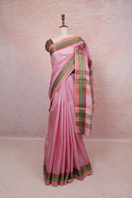 Pink Tussar Silk Saree