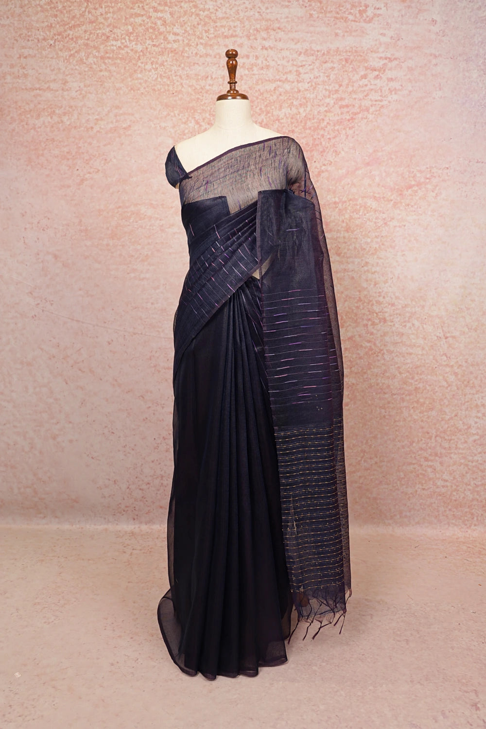 Navy Blue Semi Tussar Organza Saree