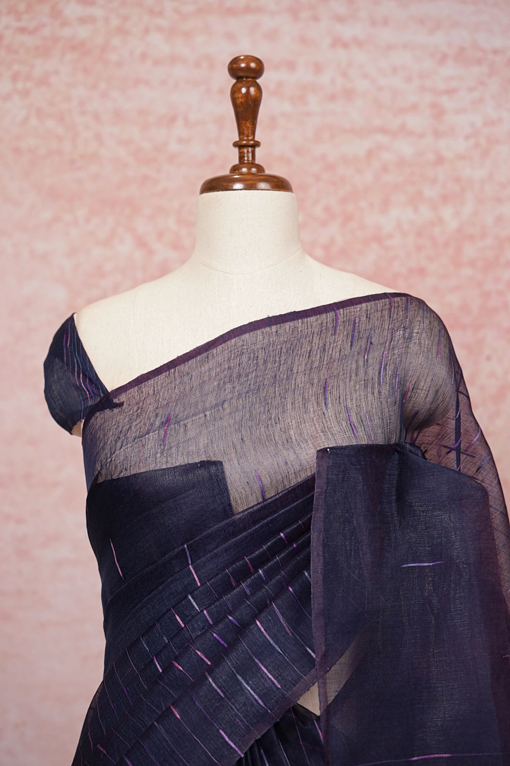 Navy Blue Semi Tussar Organza Saree