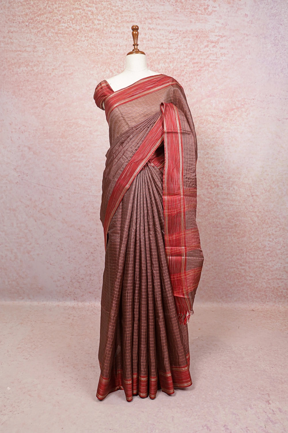 Brown Tussar Silk Saree