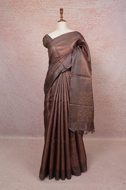 Chocolate Brown Tussar Silk Saree