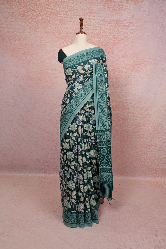 Dark Green Semi Tussar Saree