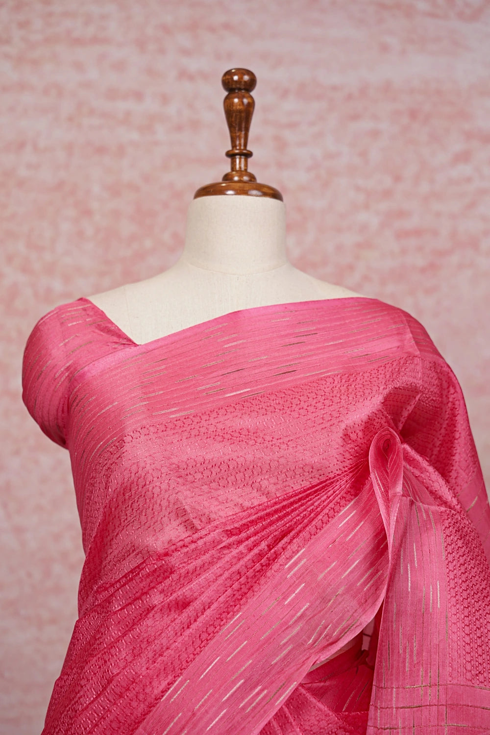 Coral Red Tussar Silk Saree