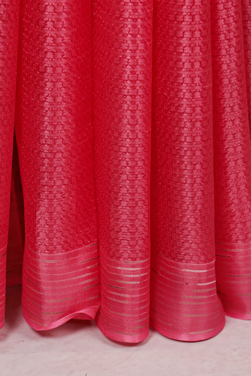 Coral Red Tussar Silk Saree