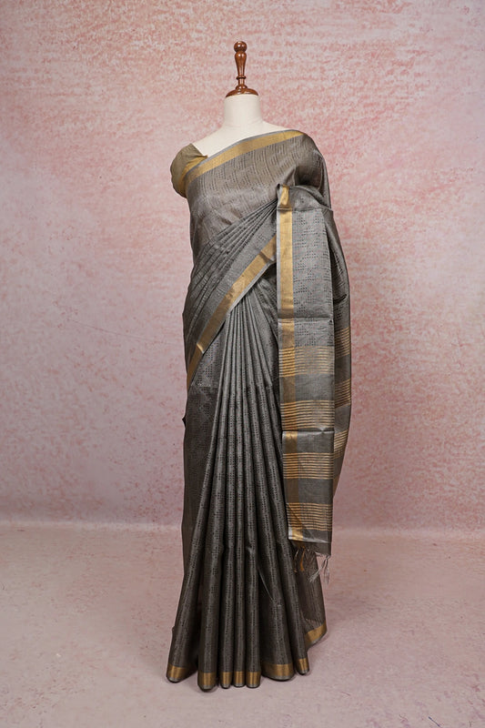 Grey Tussar Silk Saree