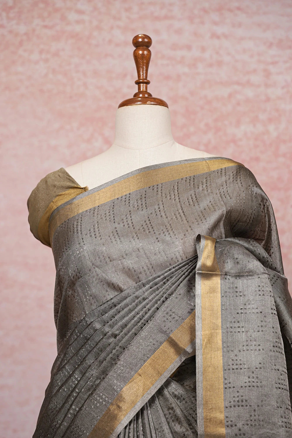 Grey Tussar Silk Saree