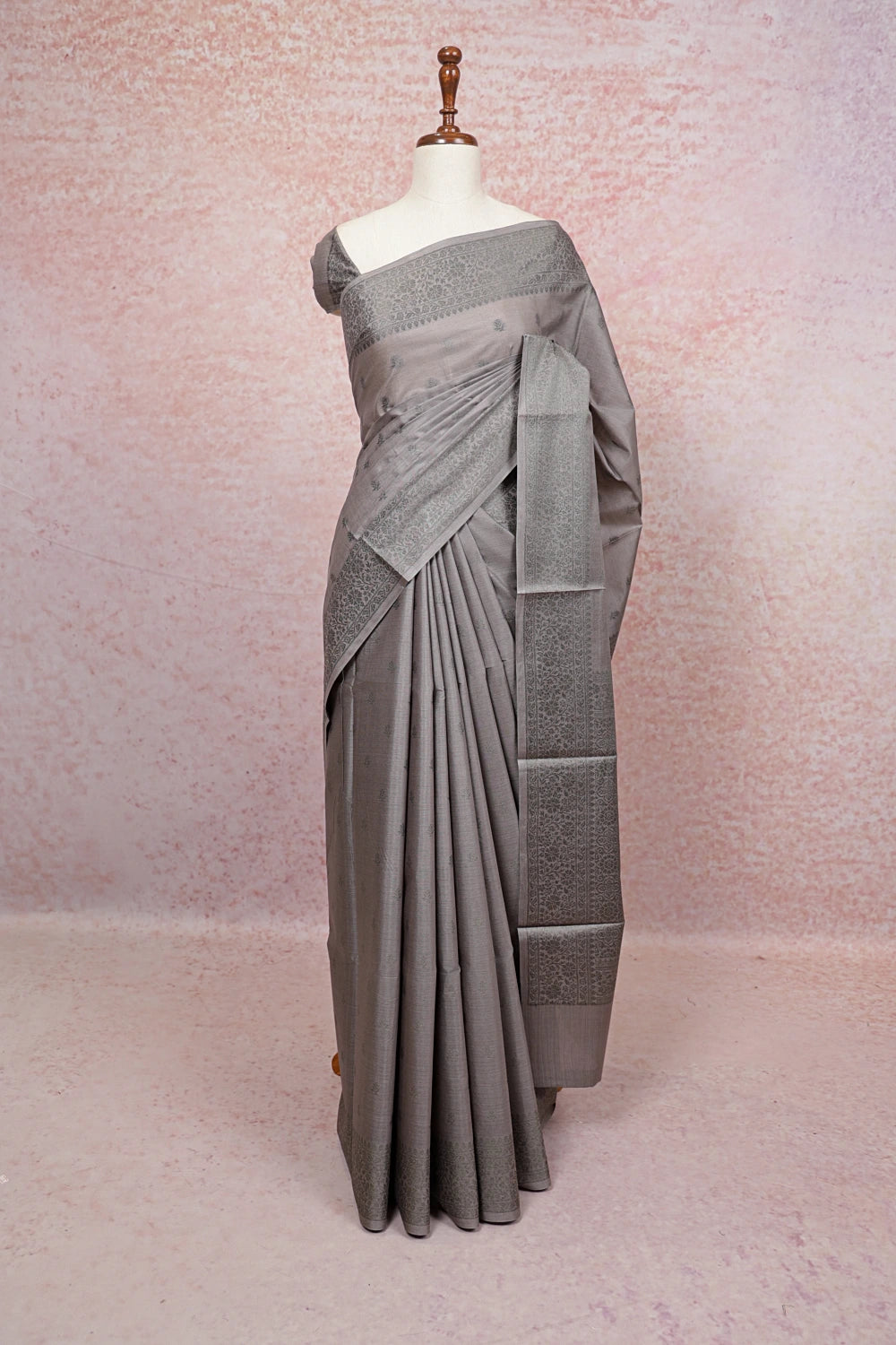 Ash Tussar Silk Saree