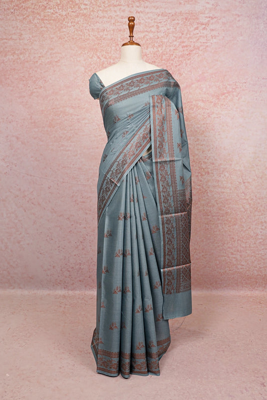 Ash Tussar Silk Saree