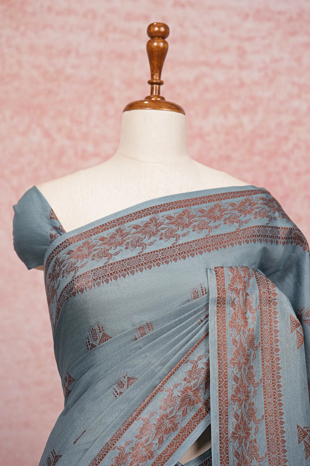 Ash Tussar Silk Saree
