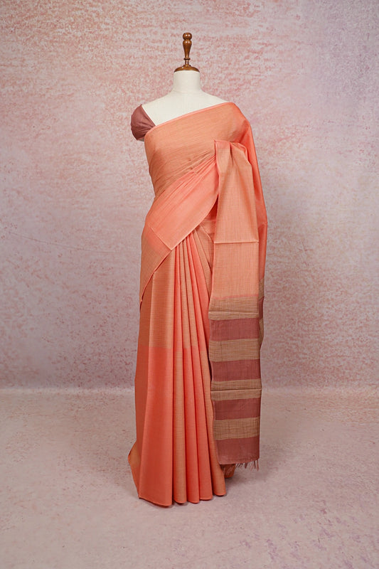 Carrot Color Tussar Silk Saree