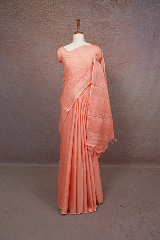 Peach Tussar Silk Saree
