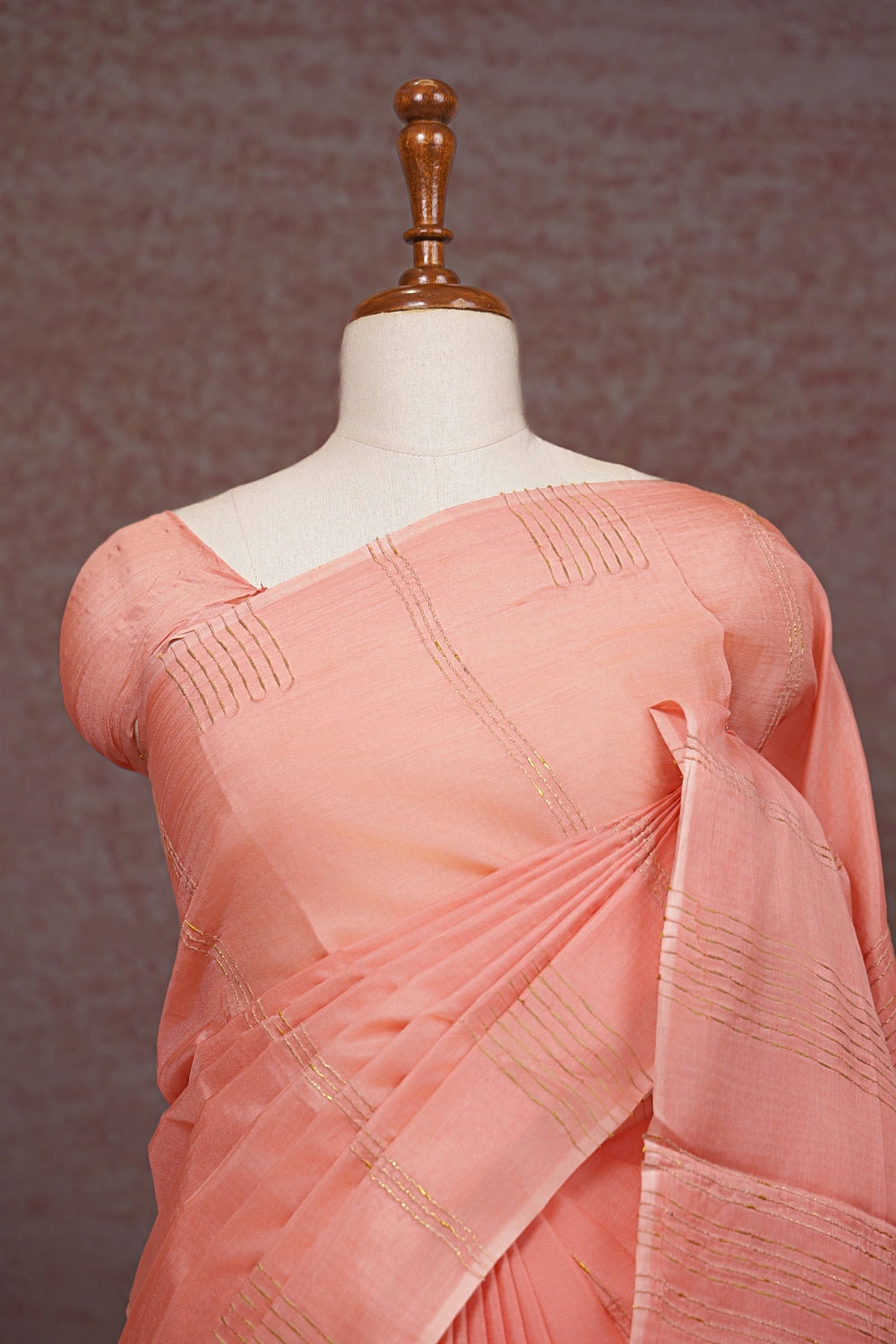 Peach Tussar Silk Saree