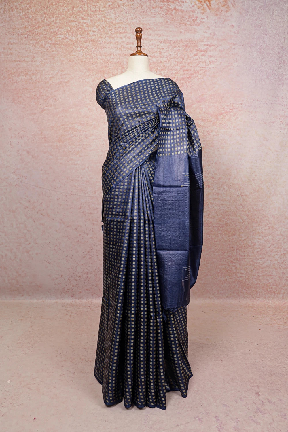 Navy Blue Tussar Silk Saree