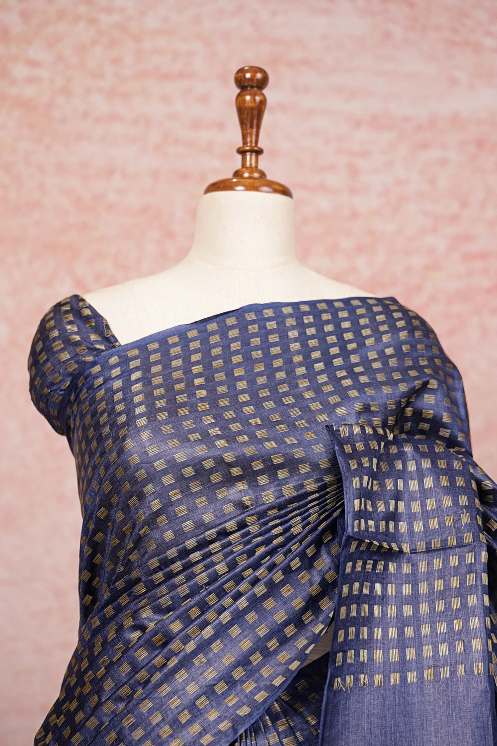 Navy Blue Tussar Silk Saree