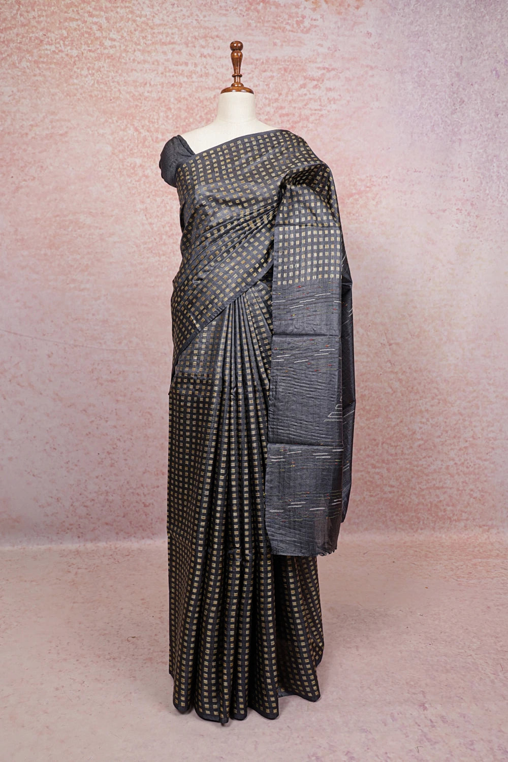 Dark Ash Tussar Silk Saree