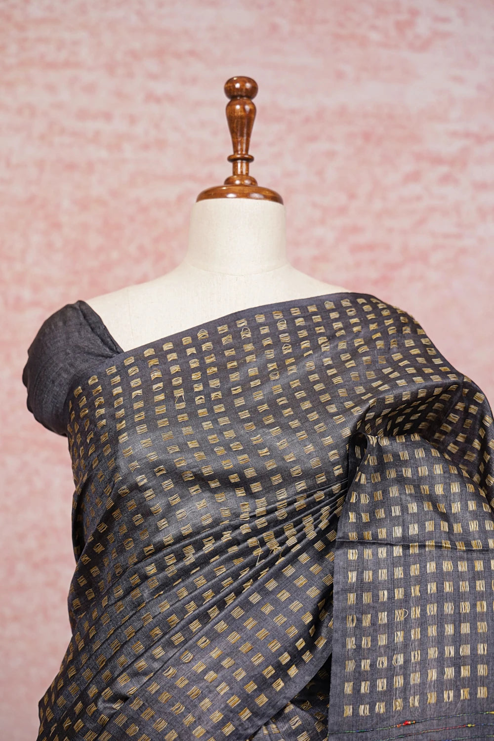 Dark Ash Tussar Silk Saree