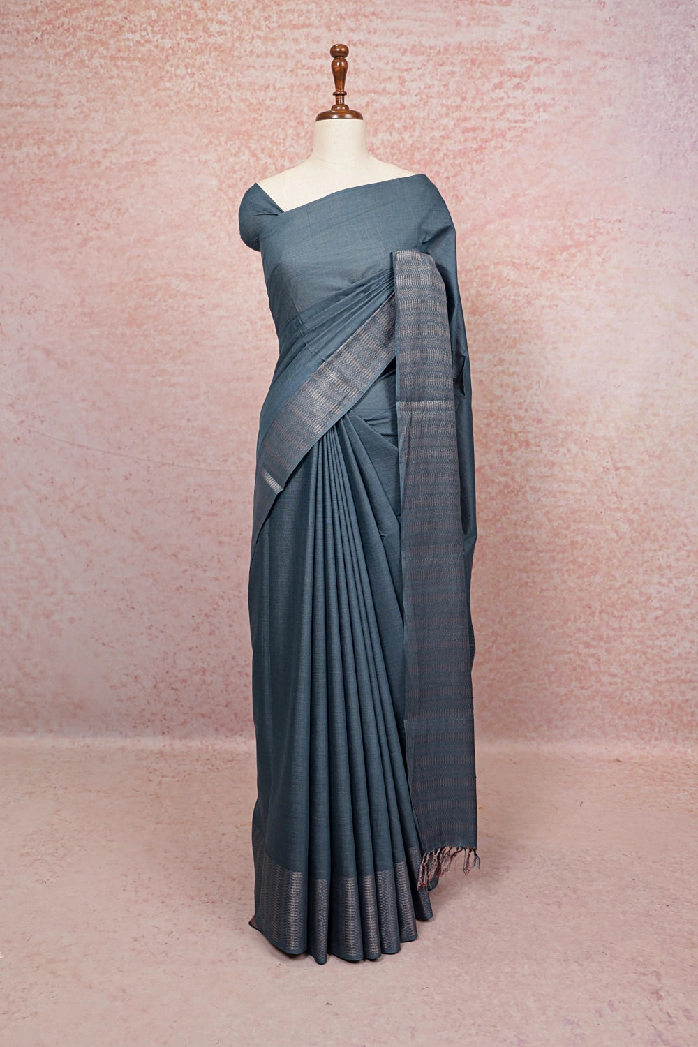 Bluish Grey Semi Tussar Saree