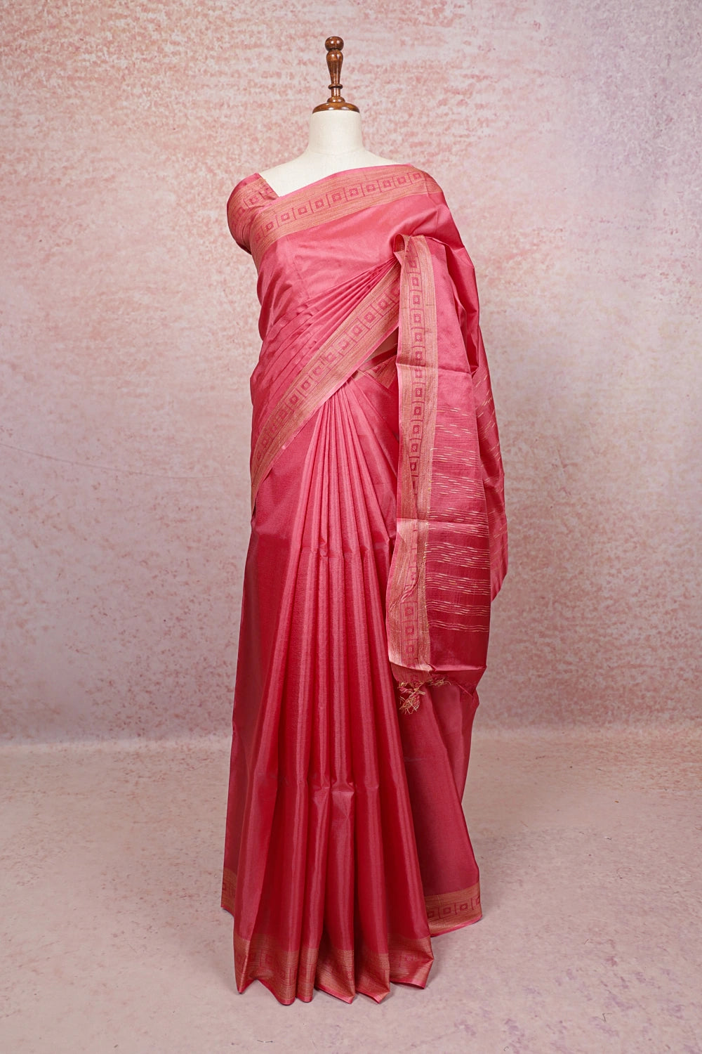 Coral Tussar Silk Saree