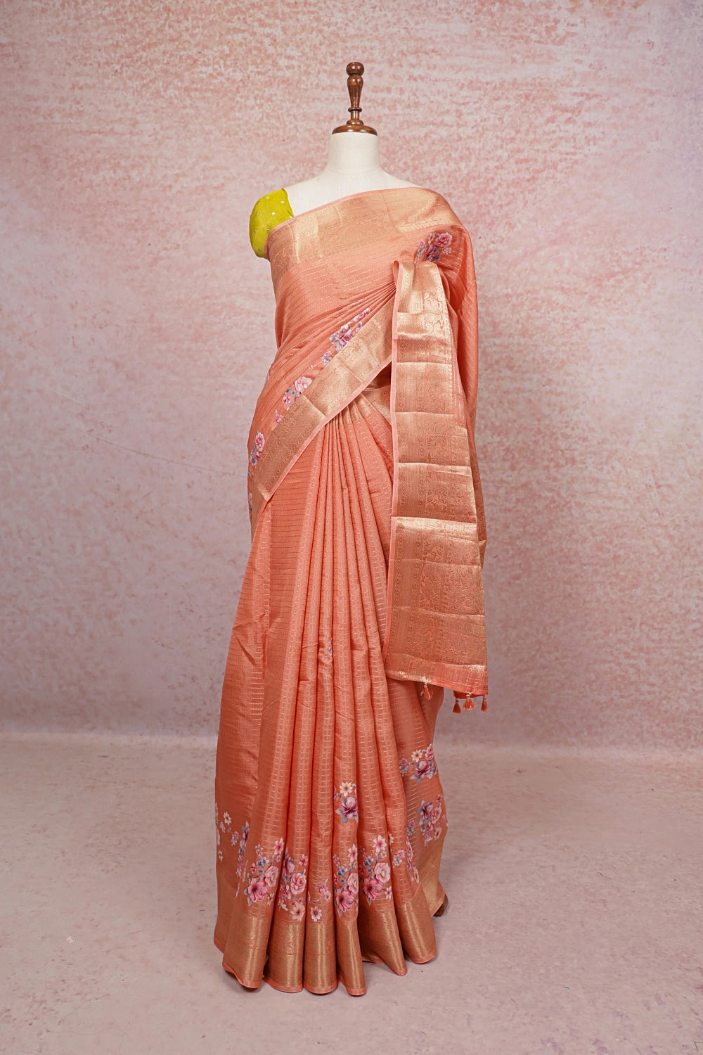 Dark Peach Semi Tussar Saree