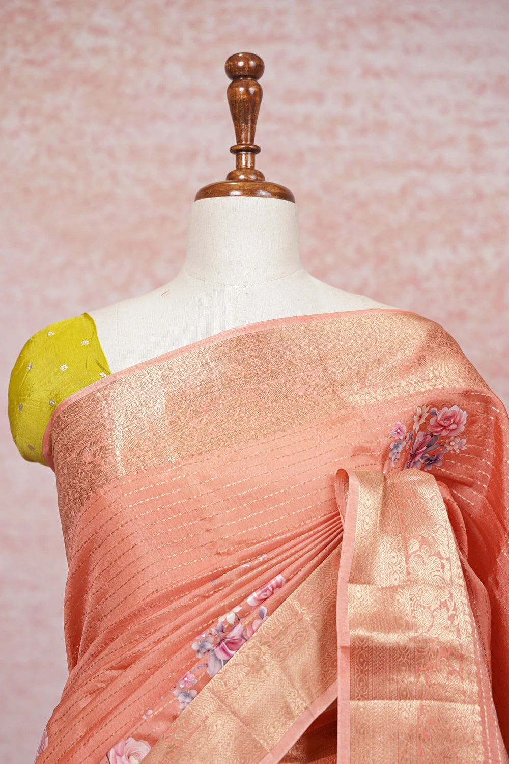 Dark Peach Semi Tussar Saree