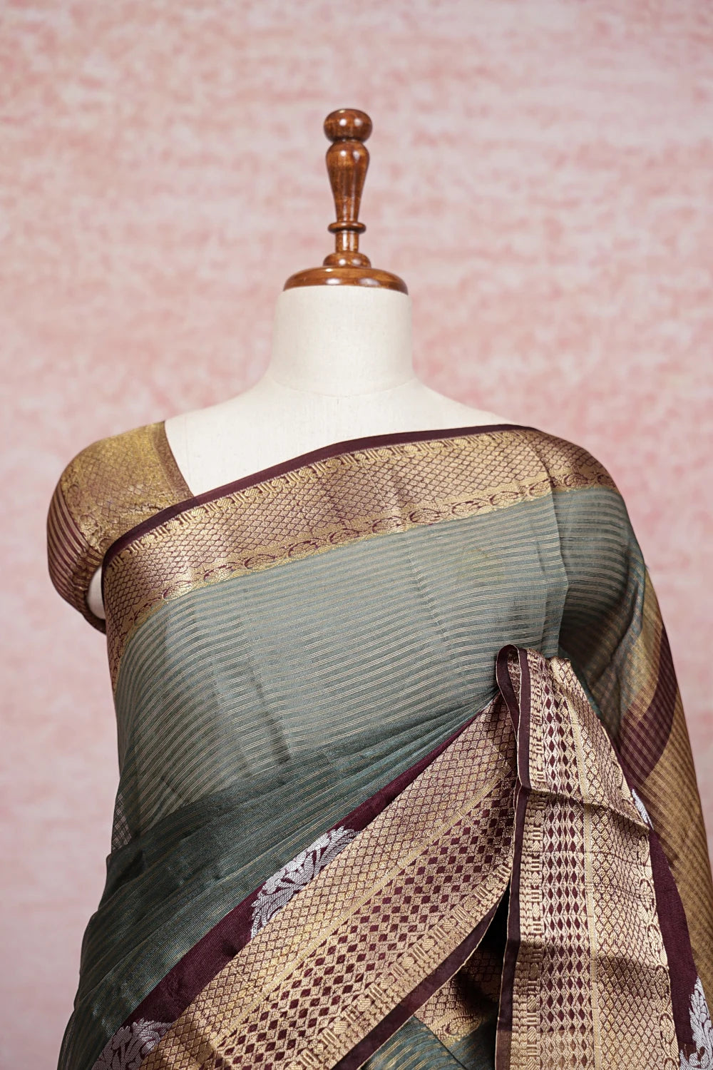 Ash Green Semi Silk Saree