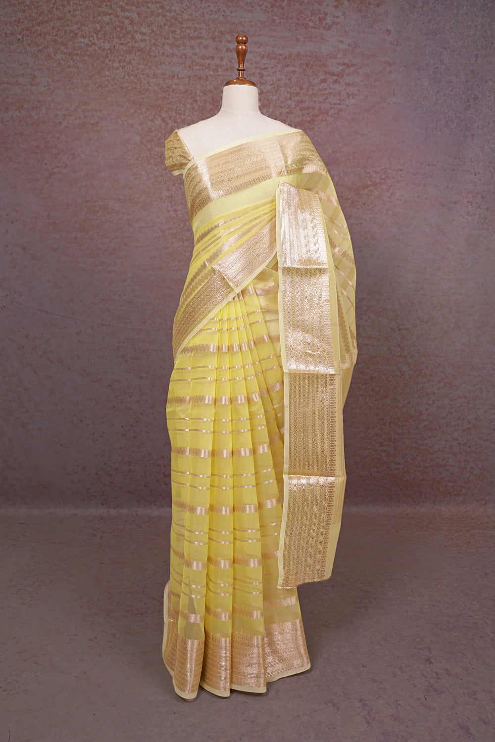 Lemon Yellow Semi Organza Saree