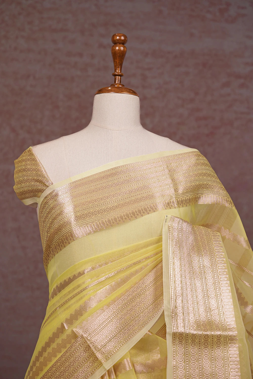 Lemon Yellow Semi Organza Saree
