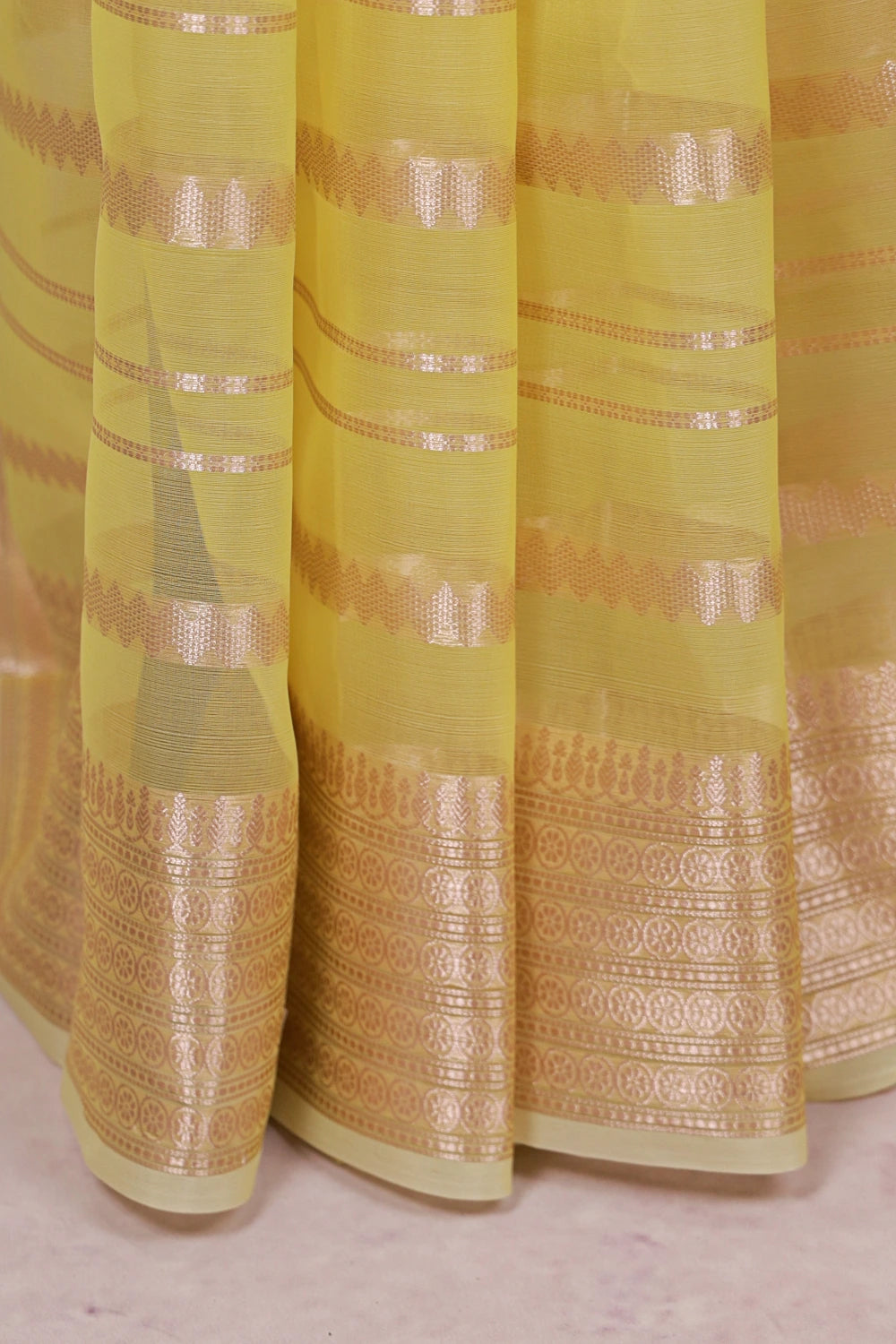 Lemon Yellow Semi Organza Saree