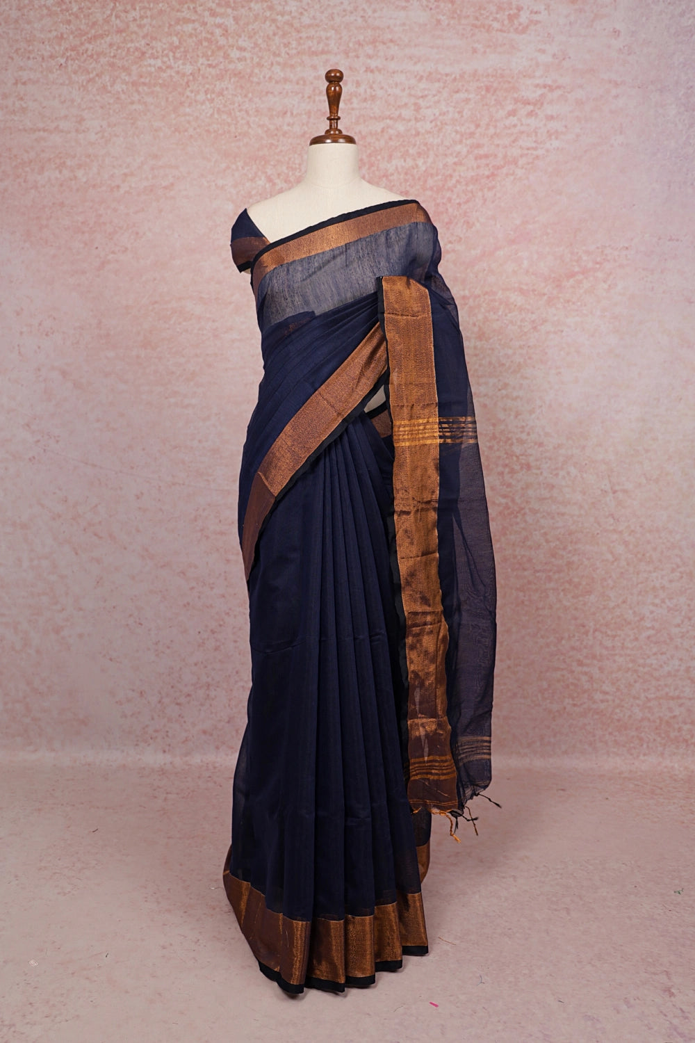Navy Blue Cotton Silk Saree