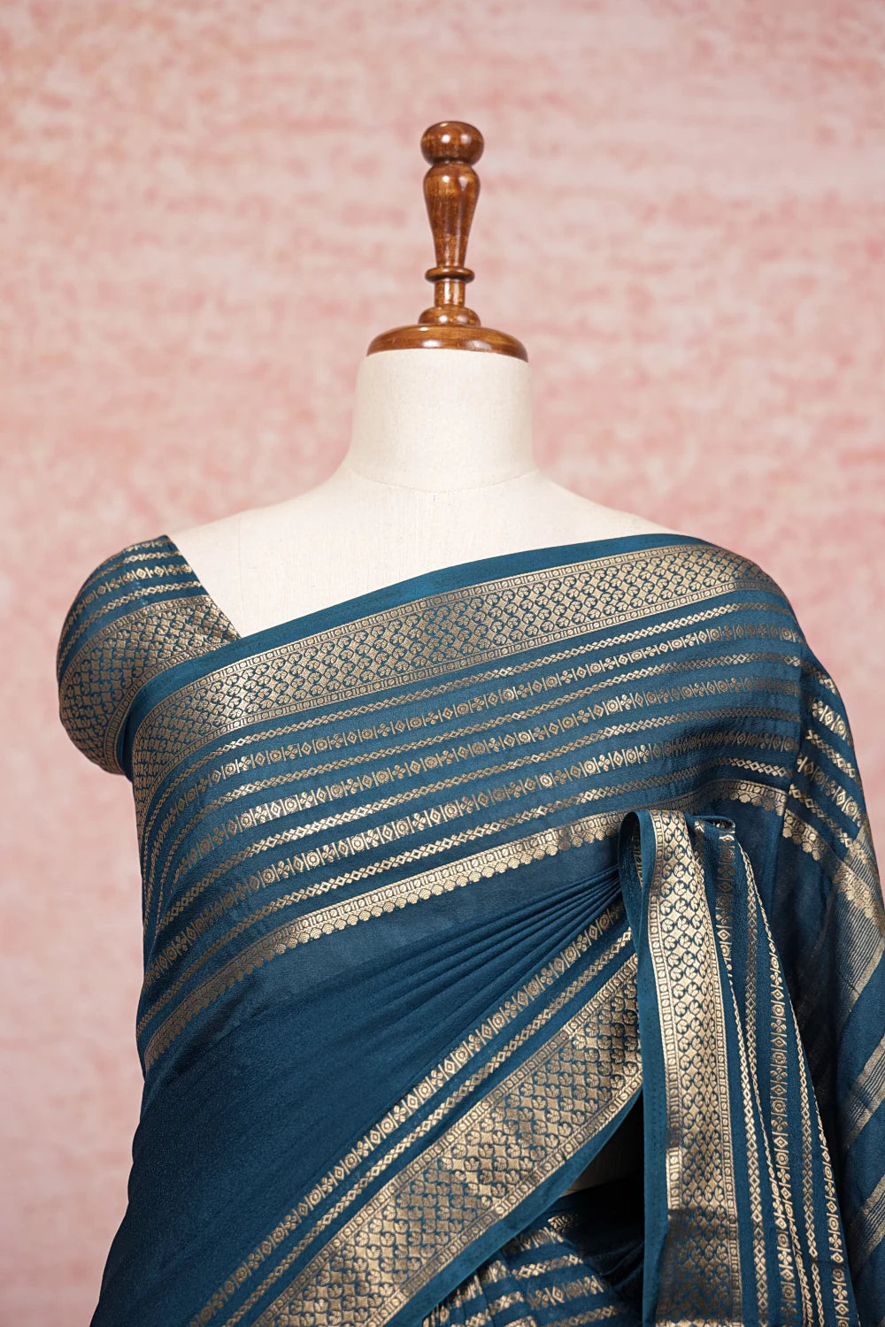 Dark Teal Blue Semi Banarasi Saree