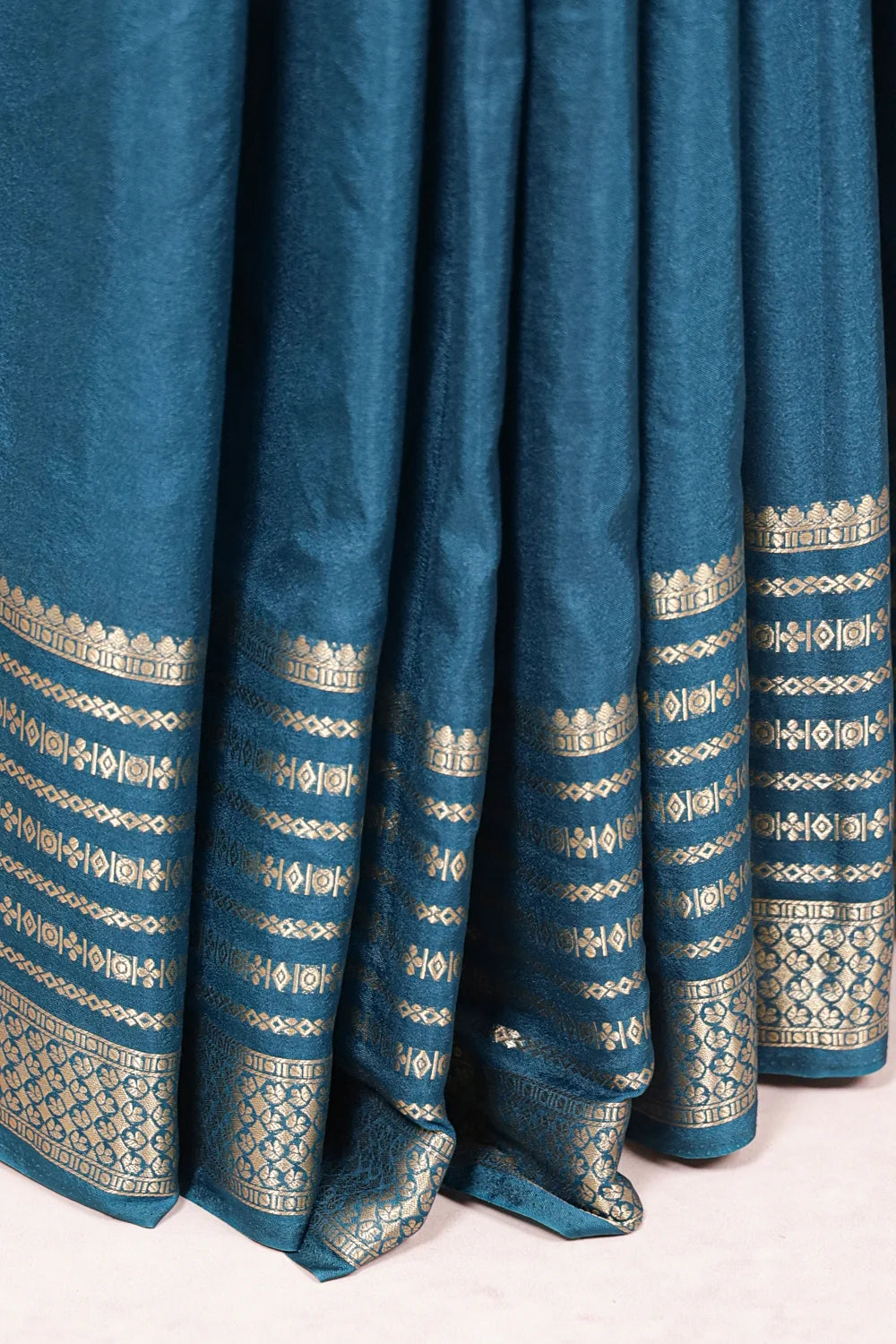 Dark Teal Blue Semi Banarasi Saree